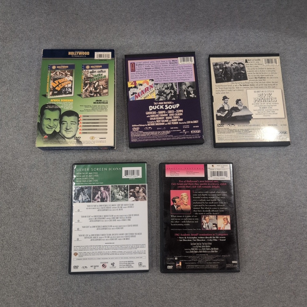 Classic Hollywood DVD Lot Abbott Costello Marx Brothers Cary Grant Tarzan 5 Case - Picture 3 of 3